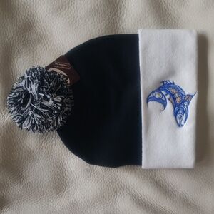 'Salmon' Indigenous design by Gene Suyu Pom Pom Toque Beanie Hat